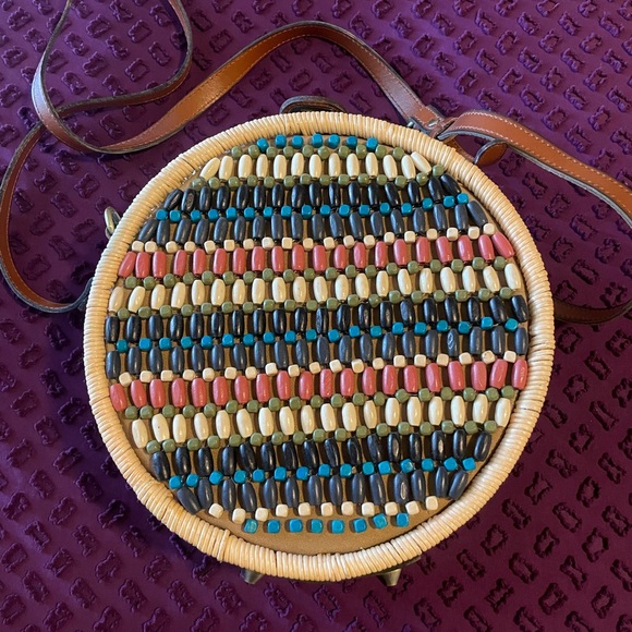Patricia Nash Round Wood Beaded Rattan Bag - Picture 7 of 8